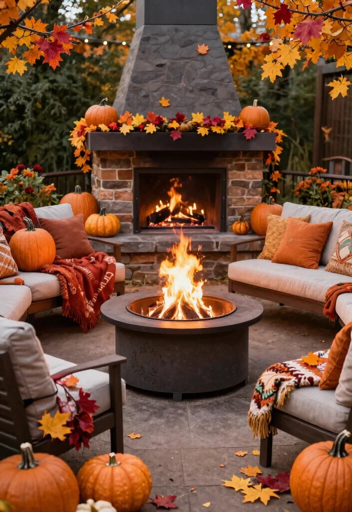 17 Fire Pit Patio Ideas That Bring Cozy Nights - 16. Fire Pit with Seasonal Decor 1