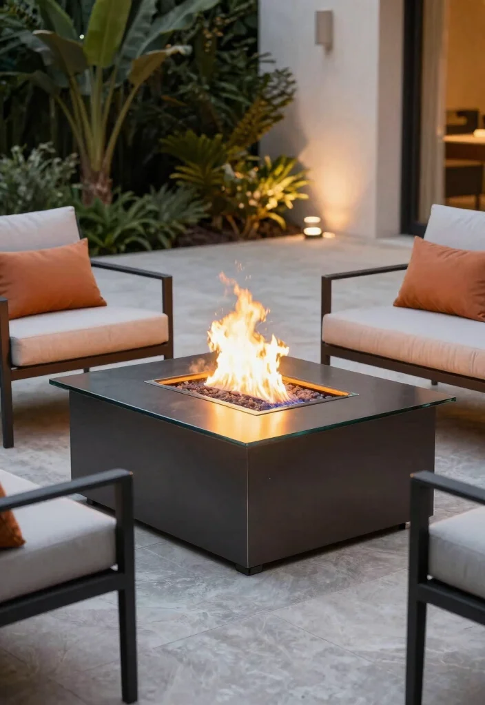 17 Fire Pit Patio Ideas That Bring Cozy Nights - 2. Modern Fire Table 1