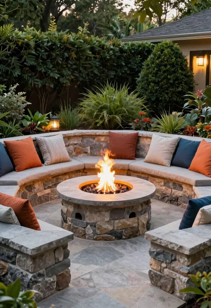 17 Fire Pit Patio Ideas That Bring Cozy Nights - 4. Fire Pit with Built-in Seating 1