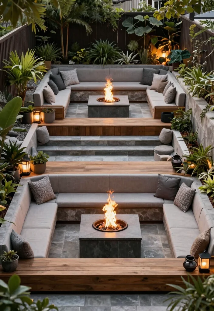 17 Fire Pit Patio Ideas That Bring Cozy Nights - 7. Multi-level Fire Pit Area 1