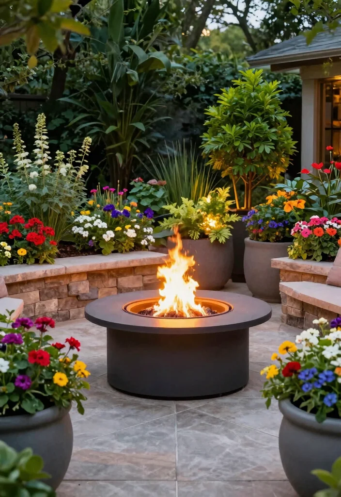 17 Fire Pit Patio Ideas That Bring Cozy Nights - 8. Fire Pit with Surrounding Planters 1