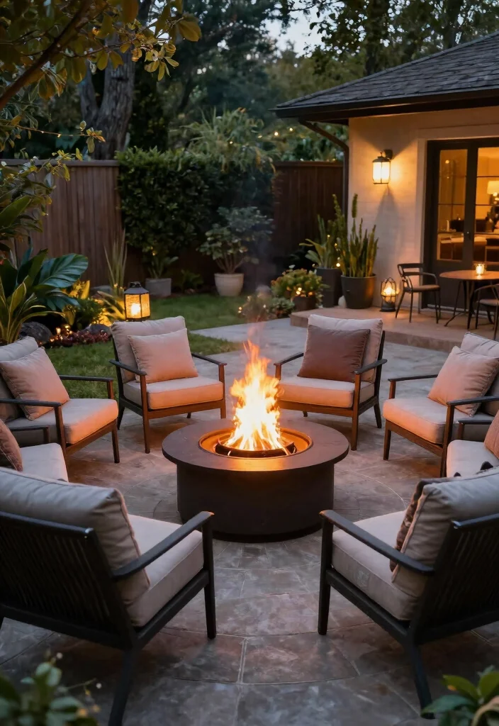 17 Fire Pit Patio Ideas That Bring Cozy Nights - 9. Circular Fire Pit with Central Seating 1