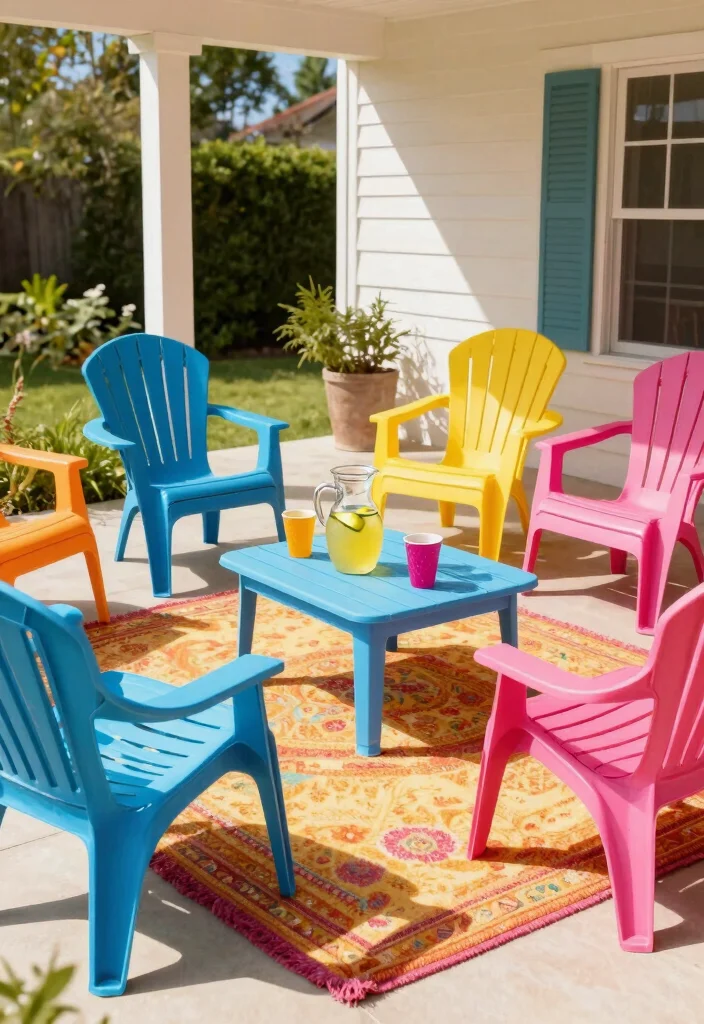 17 Front Porch Chairs Ideas With Relaxing Charm - 12. Colorful Plastic Chairs 1