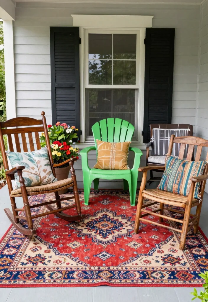 17 Front Porch Chairs Ideas With Relaxing Charm - 15. Eclectic Mix and Match Chairs 1