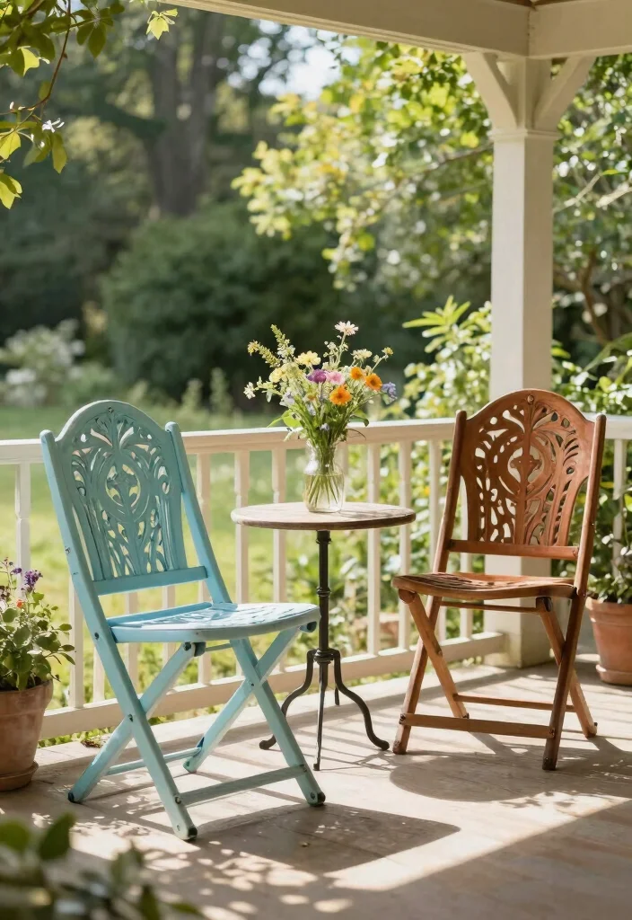 17 Front Porch Chairs Ideas With Relaxing Charm - 6. Vintage Folding Chairs 1