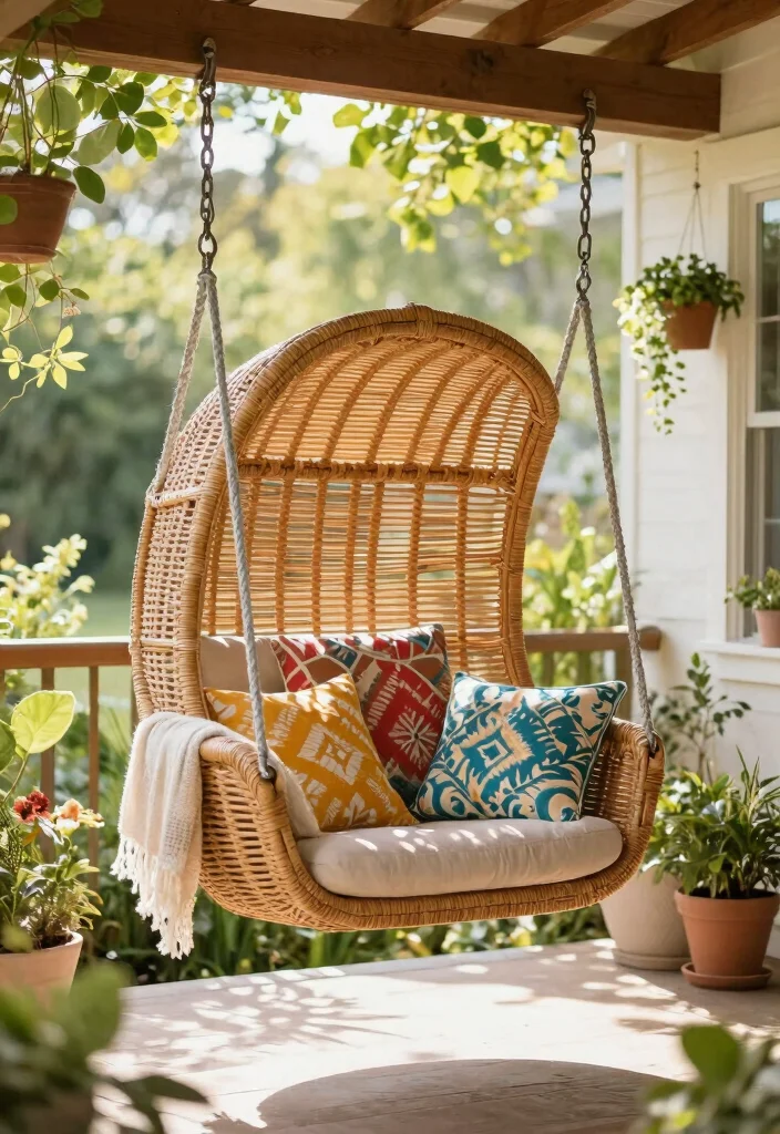 17 Front Porch Chairs Ideas With Relaxing Charm - 7. Charming Swing Chairs 1