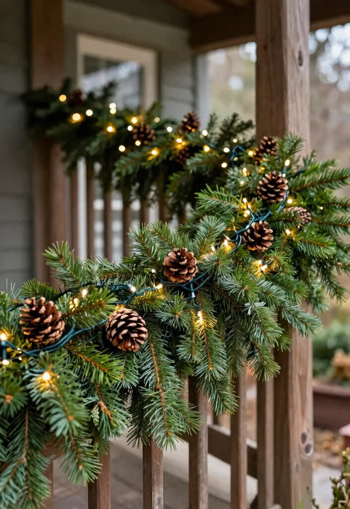 17 Front Porch Garland Christmas Ideas With Holiday Charm - 1. Evergreen and Pinecone Delight 1