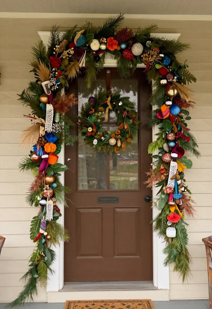 17 Front Porch Garland Christmas Ideas With Holiday Charm - 10. Mixed Materials Garland 1