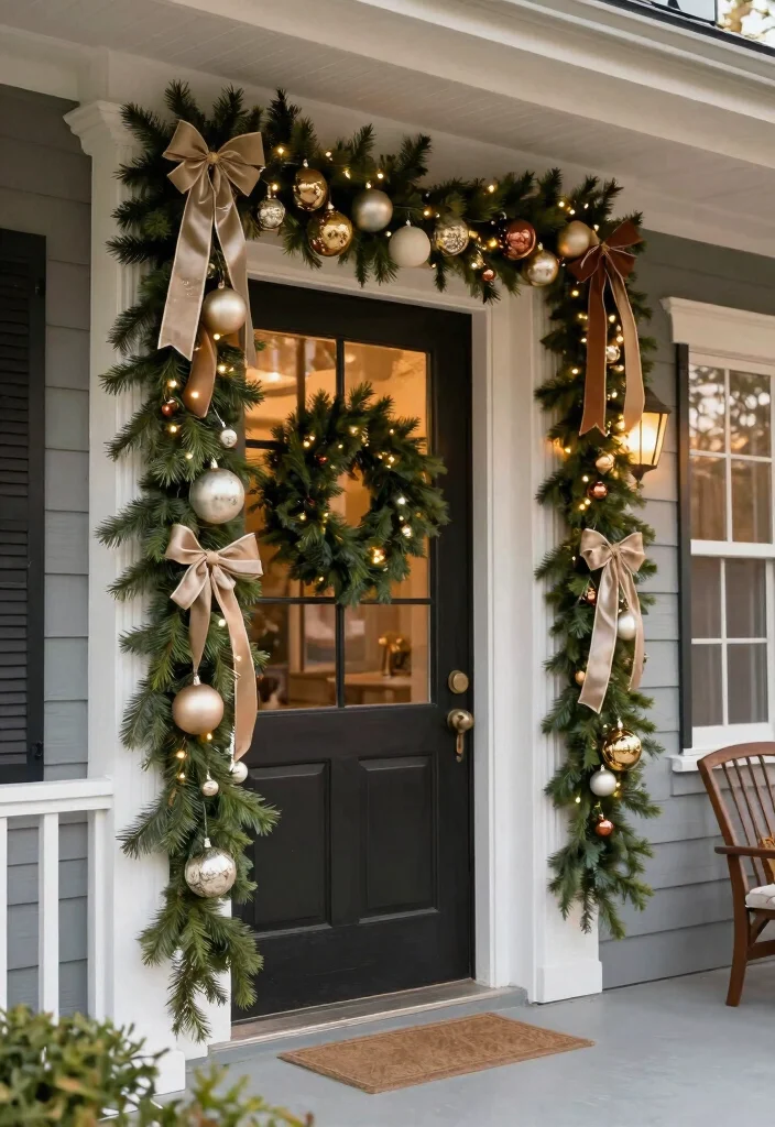 17 Front Porch Garland Christmas Ideas With Holiday Charm - 15. Themed Holiday Colors 1