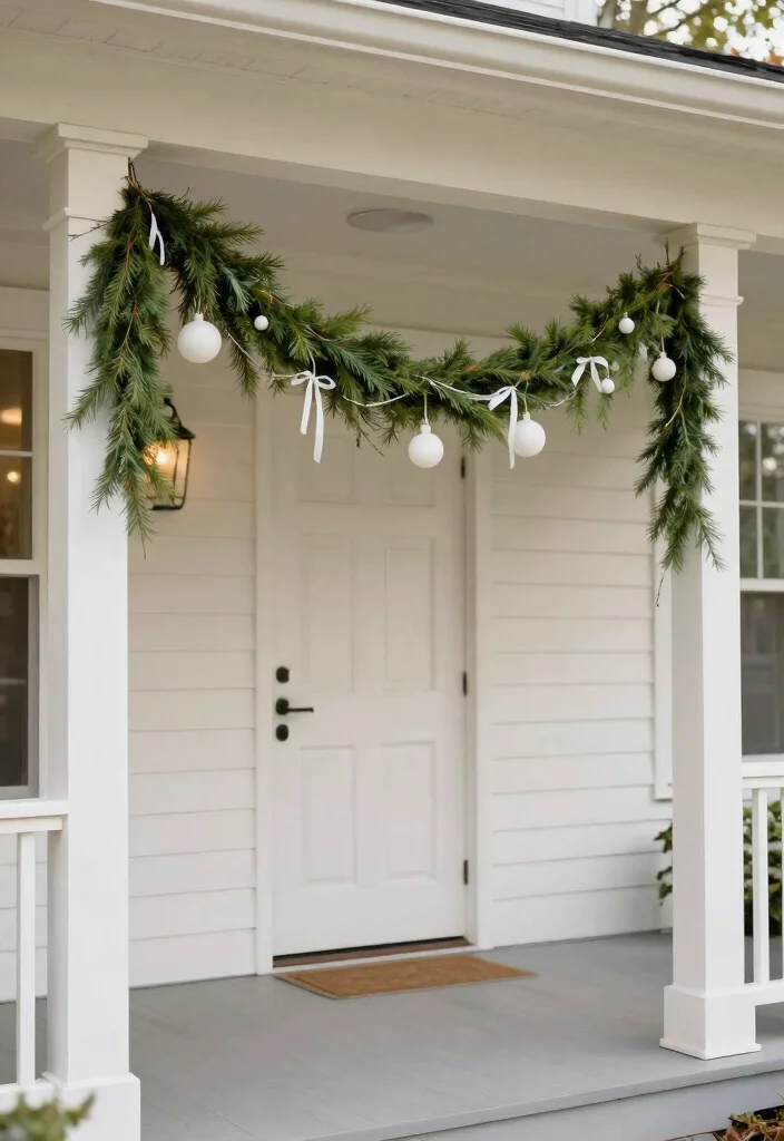 17 Front Porch Garland Christmas Ideas With Holiday Charm - 17. Minimalist Style Garland 1