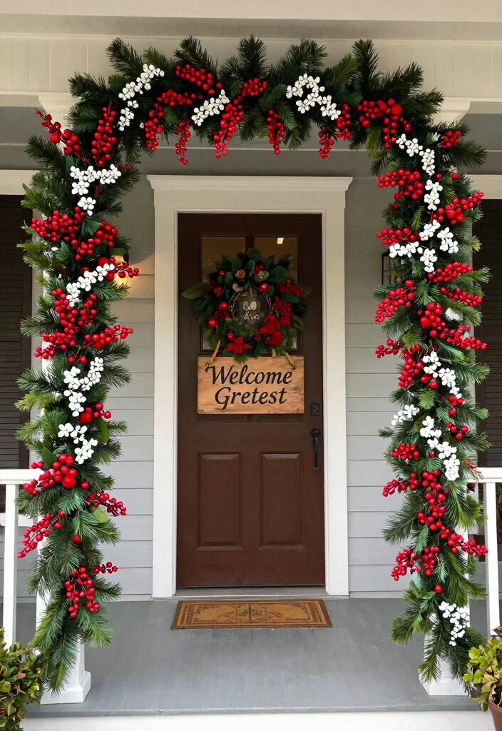 17 Front Porch Garland Christmas Ideas With Holiday Charm - 3. Berry-Infused Garland 1
