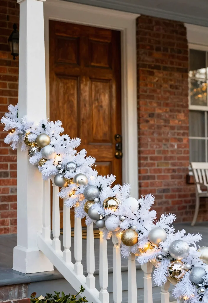 17 Front Porch Garland Christmas Ideas With Holiday Charm - 8. Classic White Christmas 1