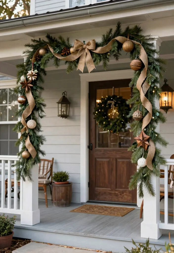 17 Front Porch Garland Christmas Ideas With Holiday Charm - 9. Farmhouse Style Decor 1