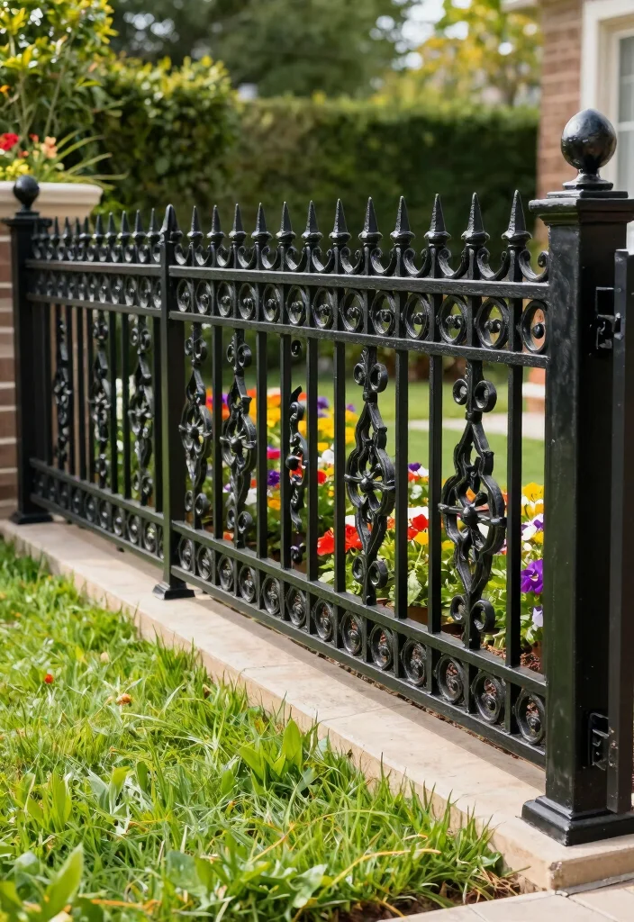17 Front Yard Gates and Fences Ideas With Stunning Curb Appeal - 10. Ornamental Iron Fencing 1
