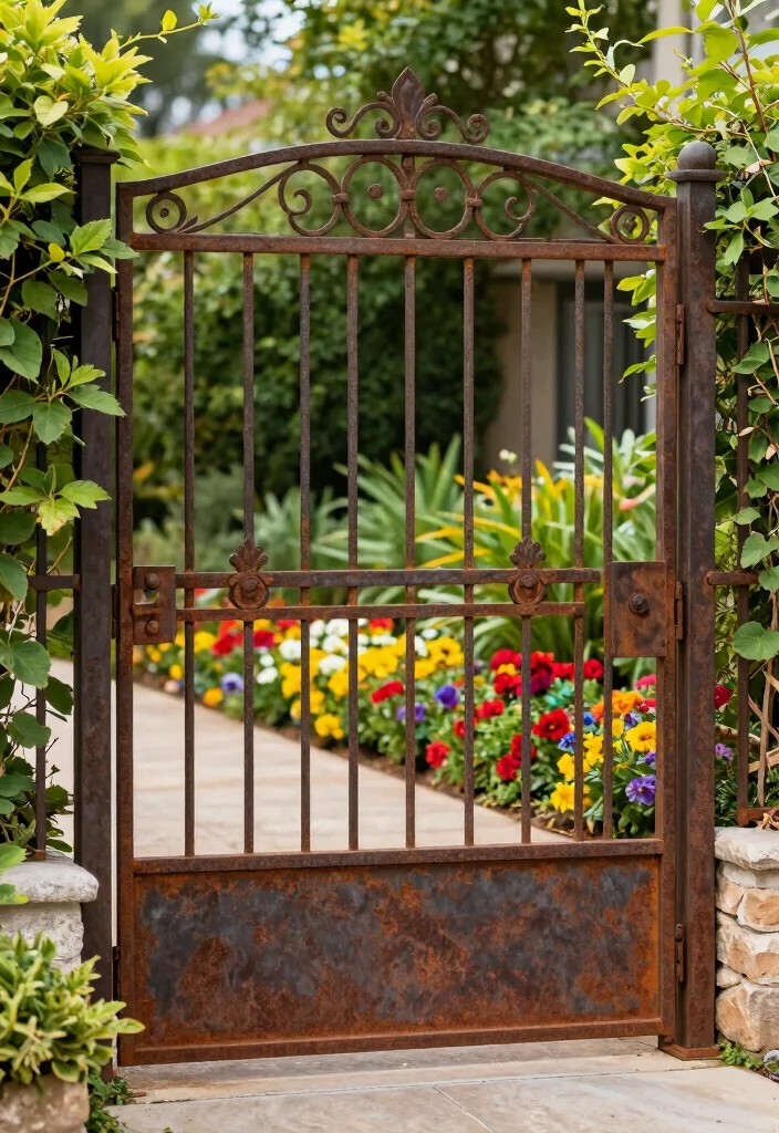 17 Front Yard Gates and Fences Ideas With Stunning Curb Appeal - 8. Reclaimed Metal Gates 1