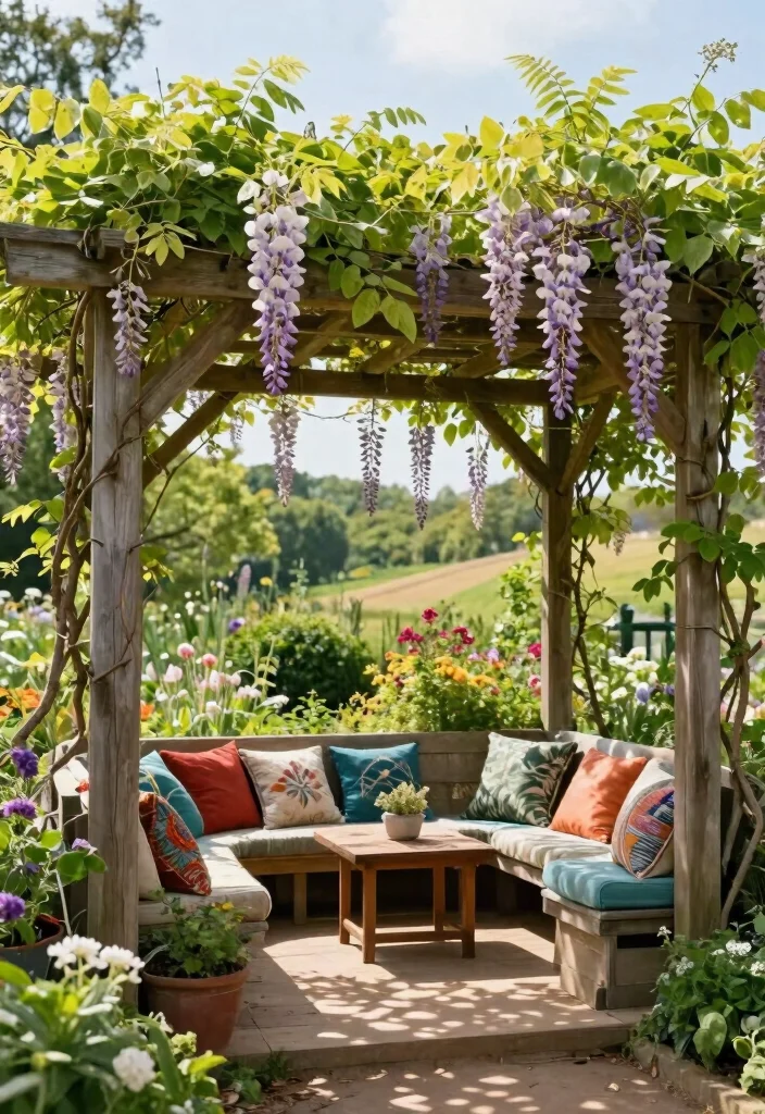 17 Garden Pergola Ideas That Elevate Your Backyard - 1. Rustic Wooden Pergola with Climbing Vines 1