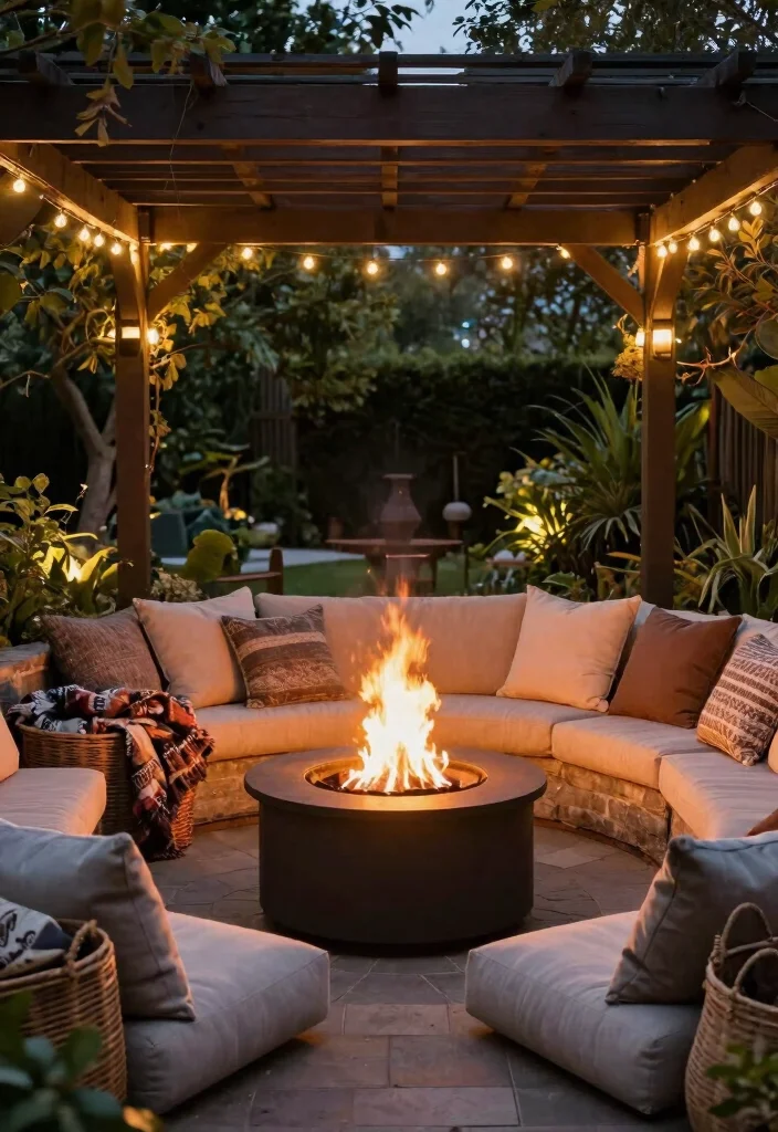 17 Garden Pergola Ideas That Elevate Your Backyard - 11. Pergola with Fire Pit 1