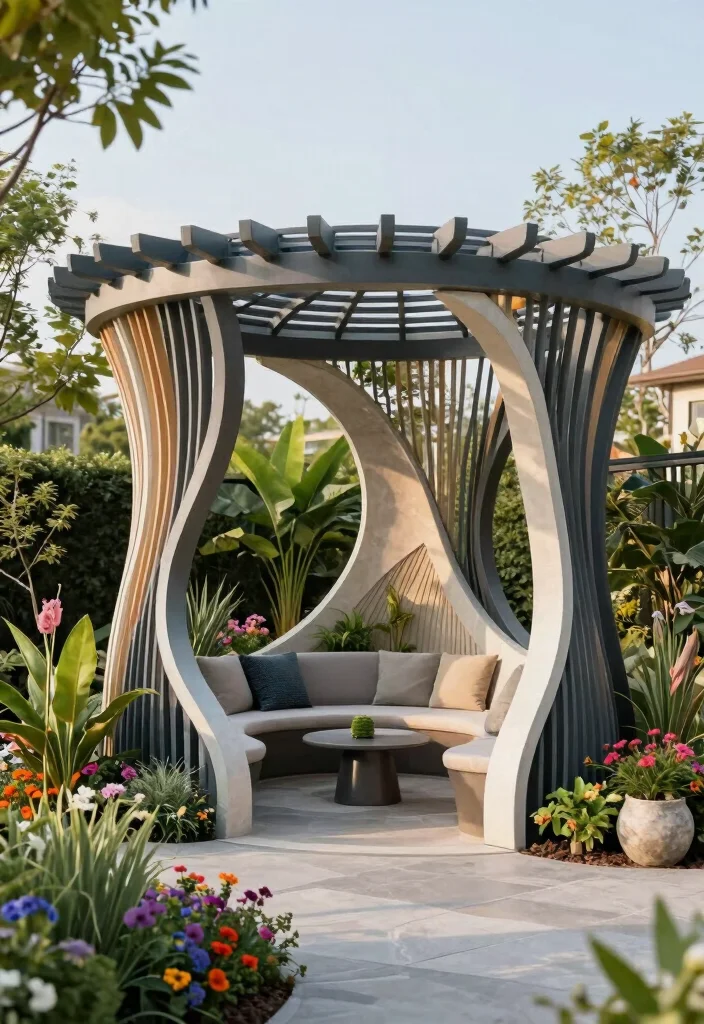 17 Garden Pergola Ideas That Elevate Your Backyard - 17. Artistic Sculptural Pergola 1