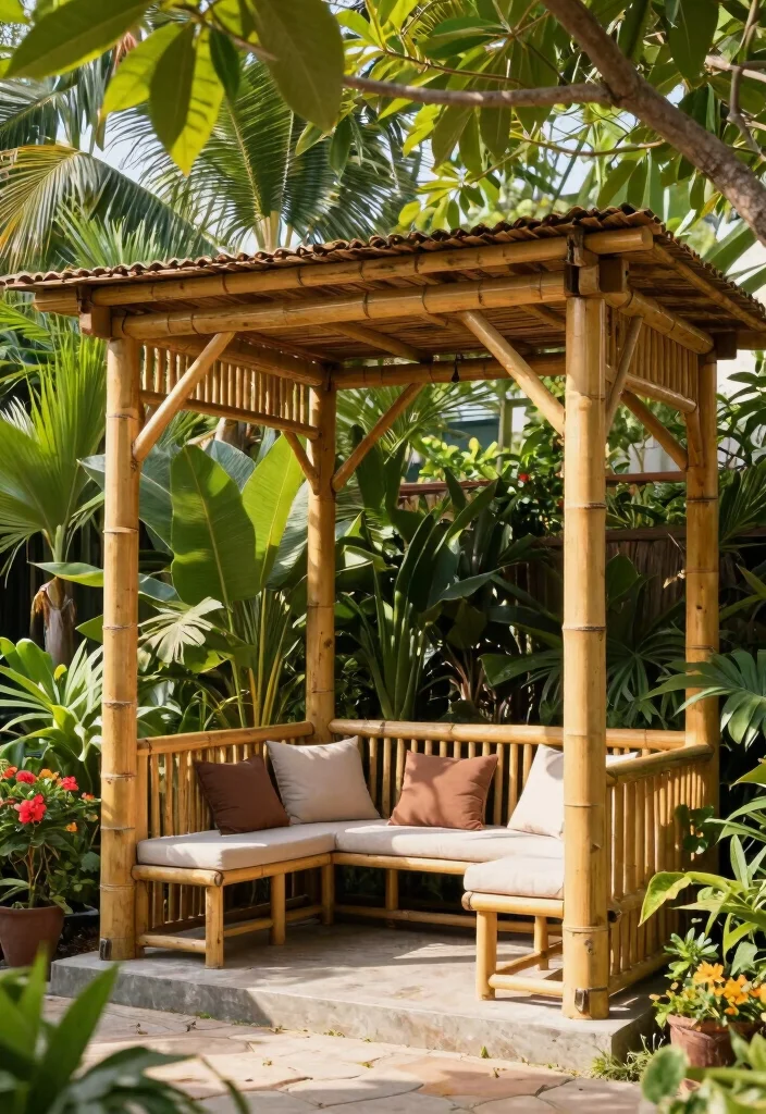 17 Garden Pergola Ideas That Elevate Your Backyard - 8. Eco-Friendly Bamboo Pergola 1