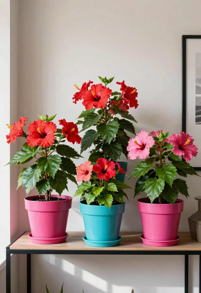 17 Hibiscus Planter Ideas With Tropical Beauty - 13. Bold Color Blocks 1