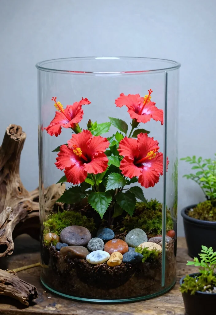 17 Hibiscus Planter Ideas With Tropical Beauty - 17. Hibiscus in Terrarium Style 1