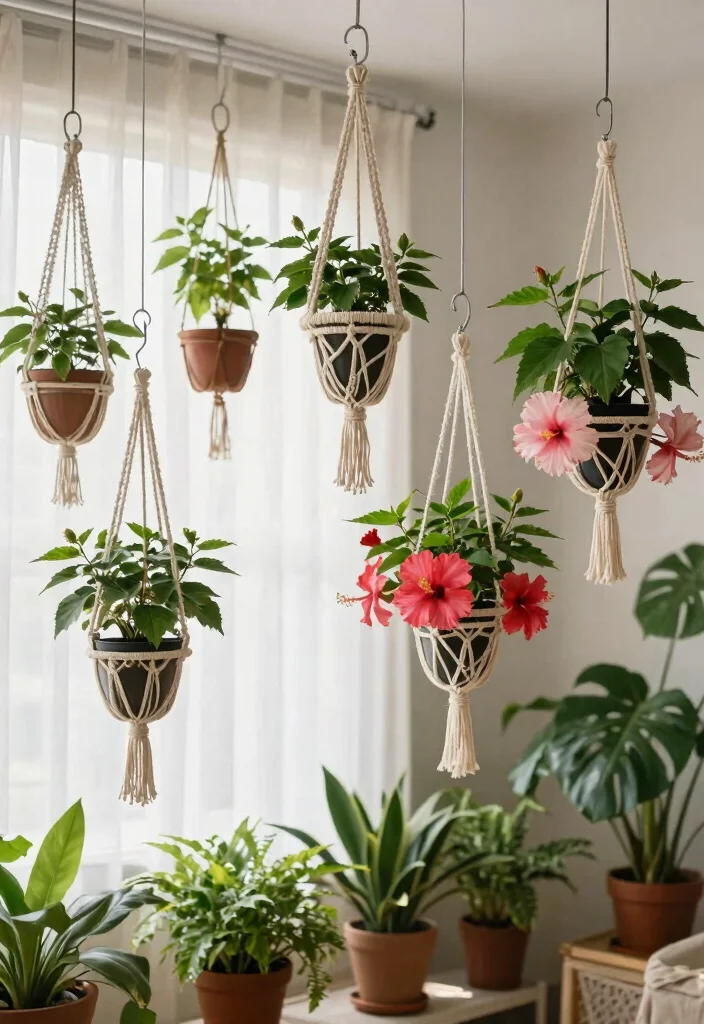 17 Hibiscus Planter Ideas With Tropical Beauty - 3. Eye-Catching Hanging Planters 1