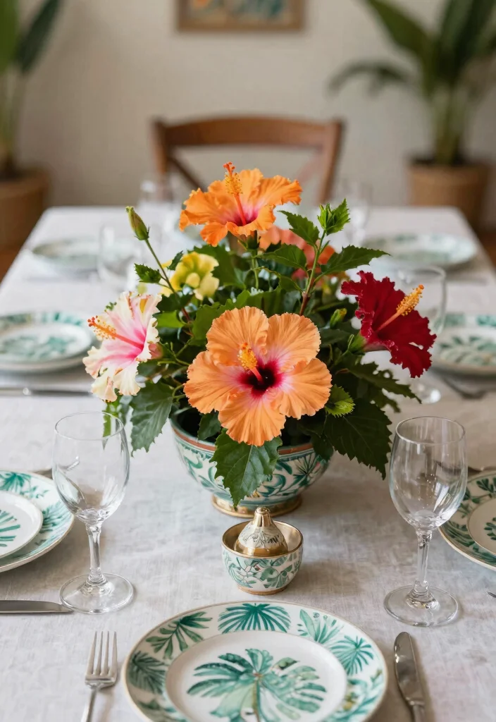 17 Hibiscus Planter Ideas With Tropical Beauty - 8. Vibrant Floral Centerpieces 1