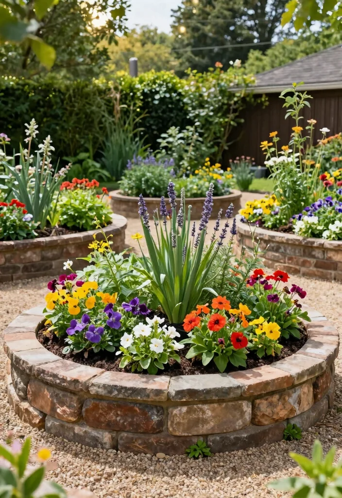 17 Outdoor Elevated Garden Beds Ideas With Smart Layouts - 12. Compact Round Raised Beds 1
