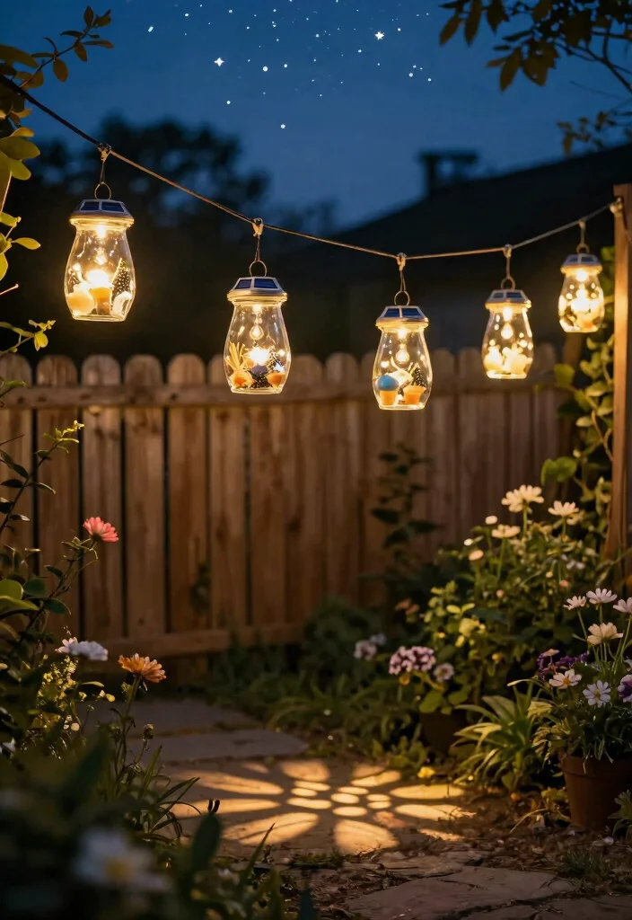 17 Outdoor Fence Lighting Ideas That Glow Beautifully - 11. Hanging Solar Jar Lights 1