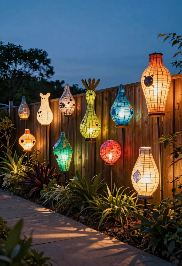 17 Outdoor Fence Lighting Ideas That Glow Beautifully - 13. Artistic Light Fixtures 1