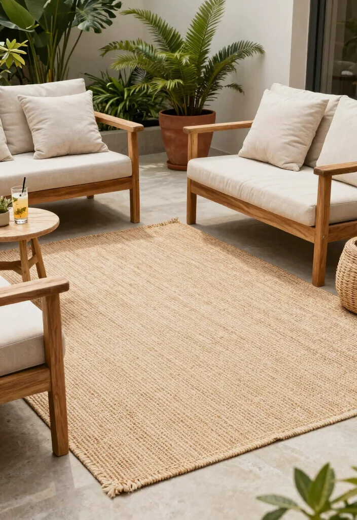17 Patio Decor Ideas That Create a Cozy Outdoor Space - 4. Natural Fiber Rugs 1
