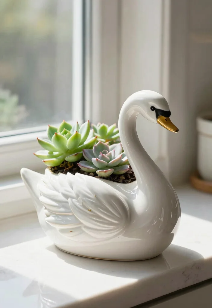 17 Swan Planter Ideas With Whimsical Touch - 1. Elegant Ceramic Swan Planter 1