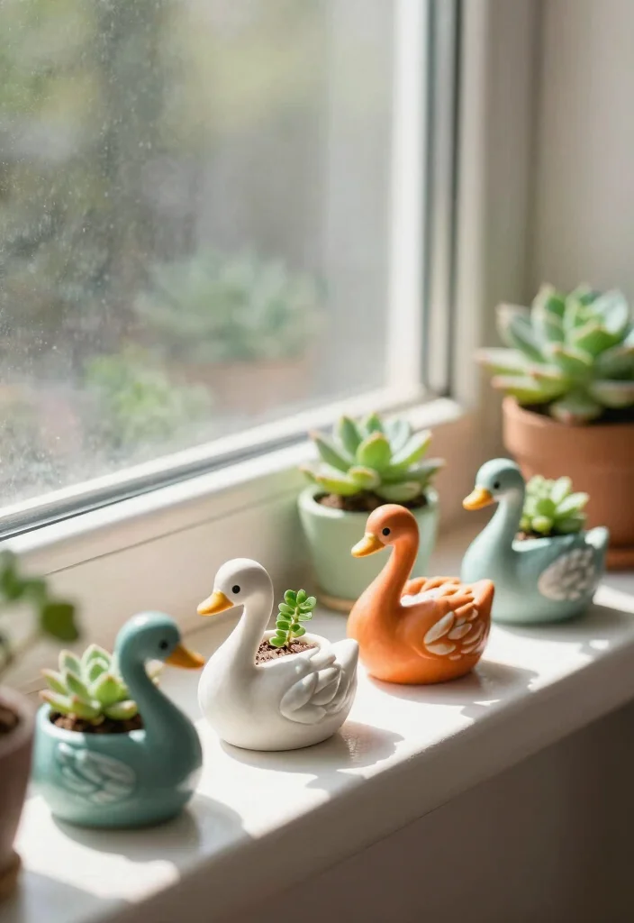17 Swan Planter Ideas With Whimsical Touch - 16. Miniature Swan Planters for Small Spaces 1