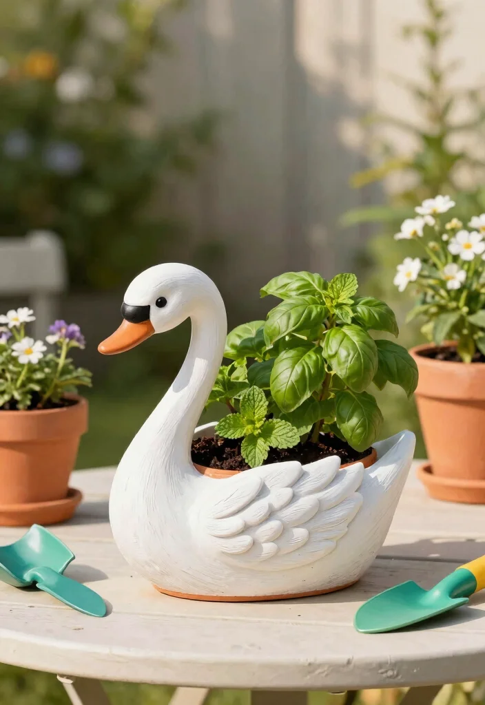 17 Swan Planter Ideas With Whimsical Touch - 5. DIY Terracotta Swan Planter 1