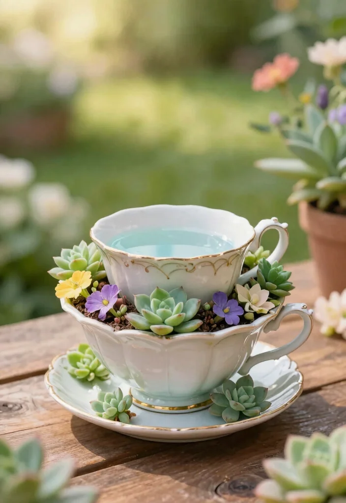 18 Bird Bath Planter Ideas With Unique Garden Charm - 1. Whimsical Teacup Bird Bath Planter 1
