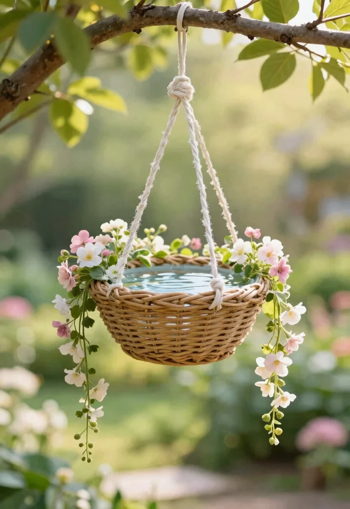18 Bird Bath Planter Ideas With Unique Garden Charm - 11. Hanging Bird Bath Planter 1