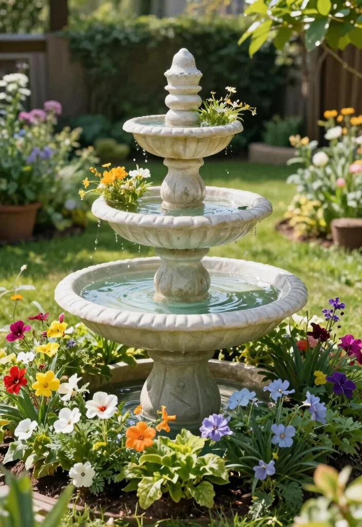 18 Bird Bath Planter Ideas With Unique Garden Charm - 13. Tiered Bird Bath Planter 1