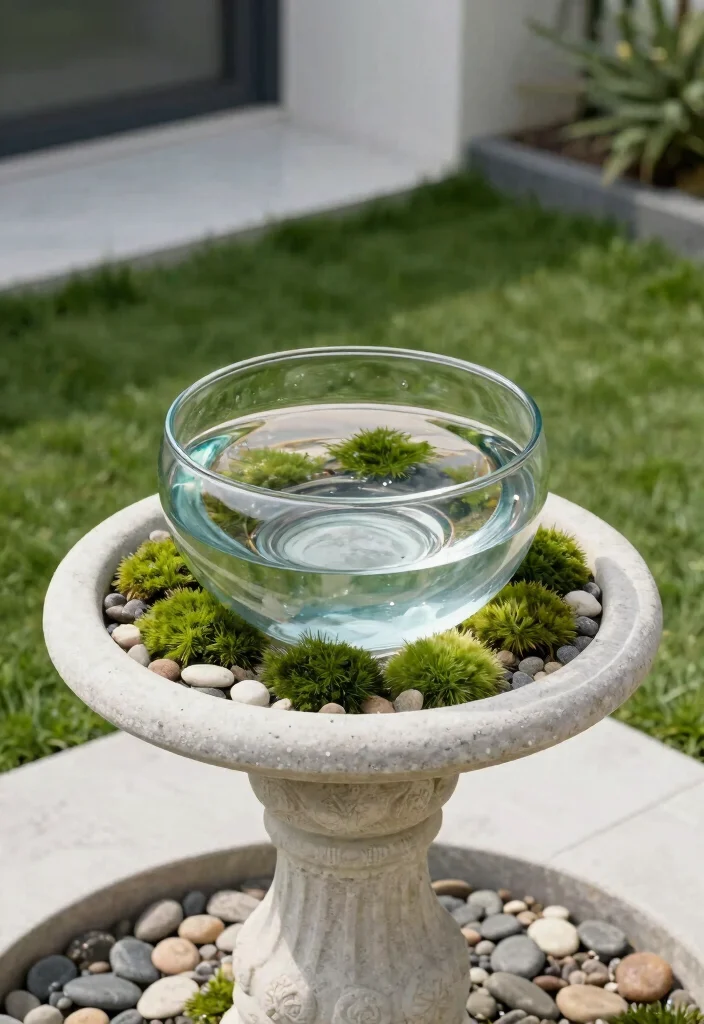 18 Bird Bath Planter Ideas With Unique Garden Charm - 7. Glass Bowl Bird Bath Planter 1