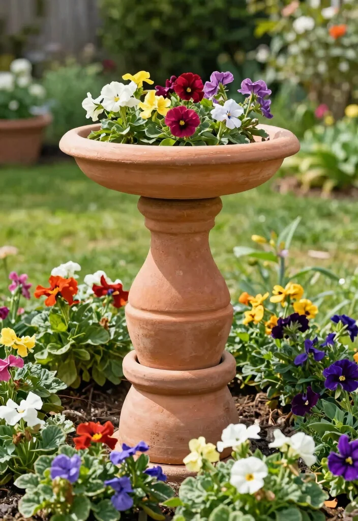 18 Bird Bath Planter Ideas With Unique Garden Charm - 9. Charming Clay Pot Bird Bath Planter 1
