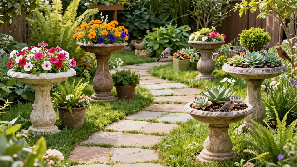 18 Bird Bath Planter Ideas With Unique Garden Charm
