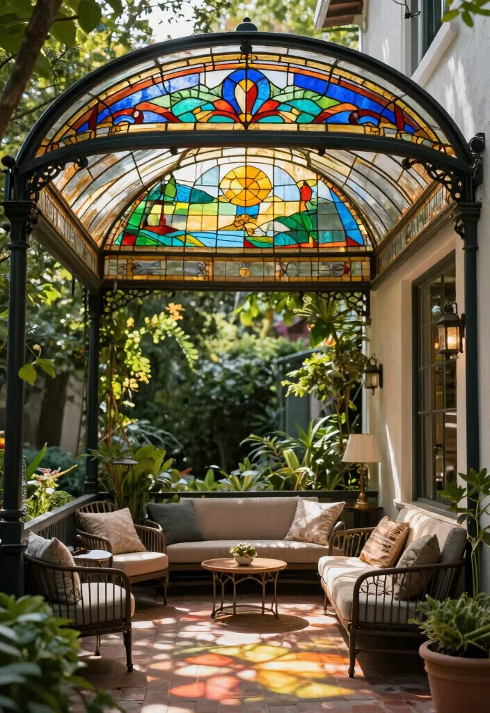 18 Front Porch Awning Ideas That Add Shade & Style - 13. Stained Glass Awning 1