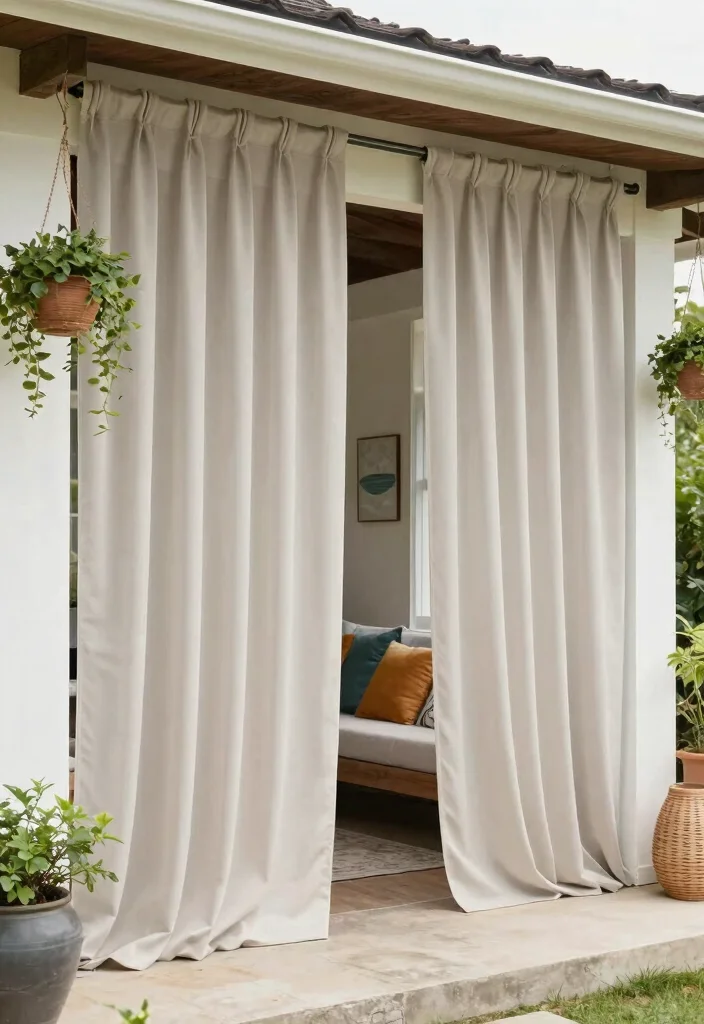 18 Front Porch Awning Ideas That Add Shade & Style - 16. Flexible Outdoor Curtains 1