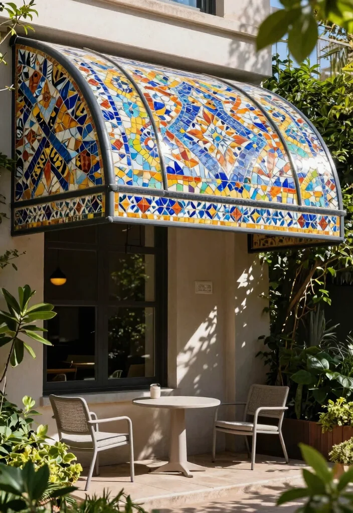 18 Front Porch Awning Ideas That Add Shade & Style - 18. Artistic Mosaic Awning 1