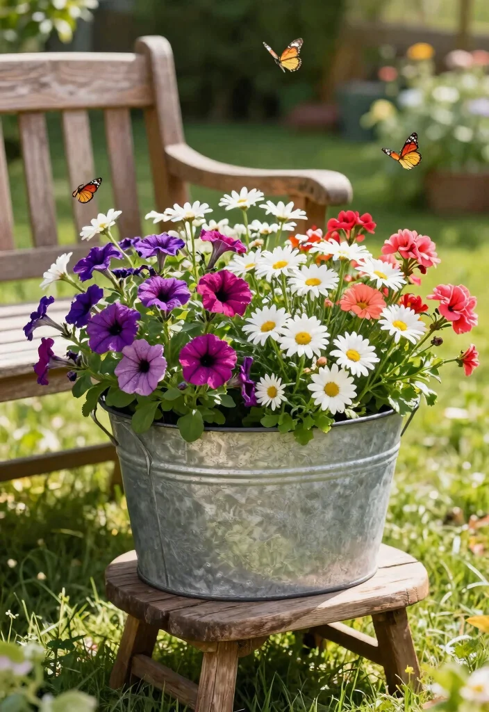 18 Galvanized Tub Planter Ideas With Vintage Farmhouse Style - 1. Overflowing Floral Beauty 1