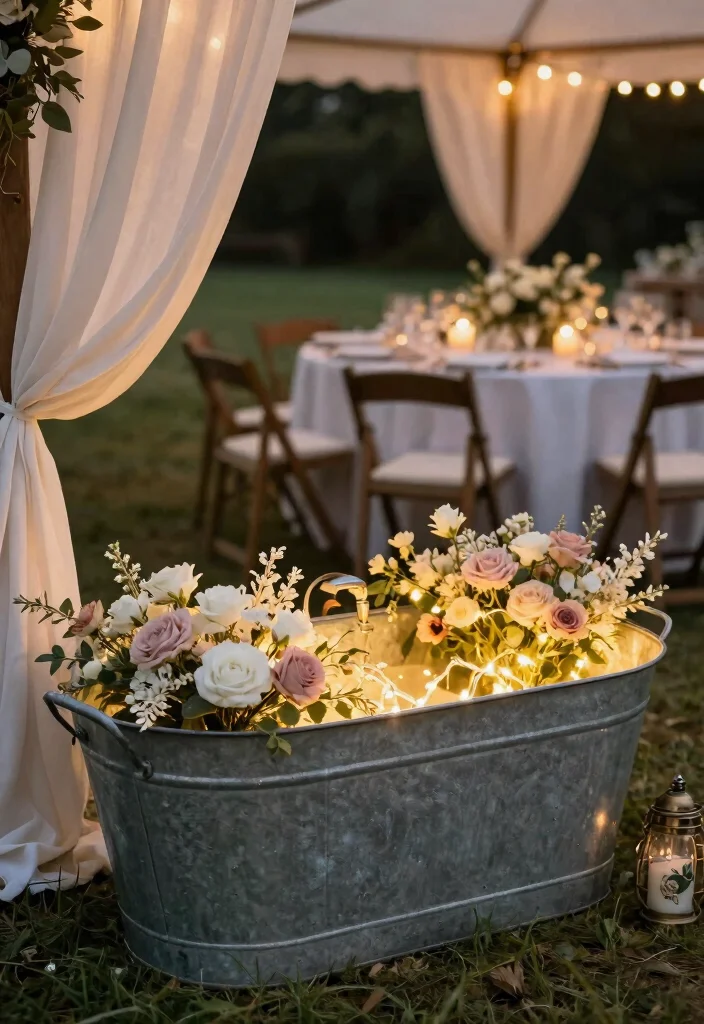 18 Galvanized Tub Planter Ideas With Vintage Farmhouse Style - 14. Rustic Wedding Decor 1