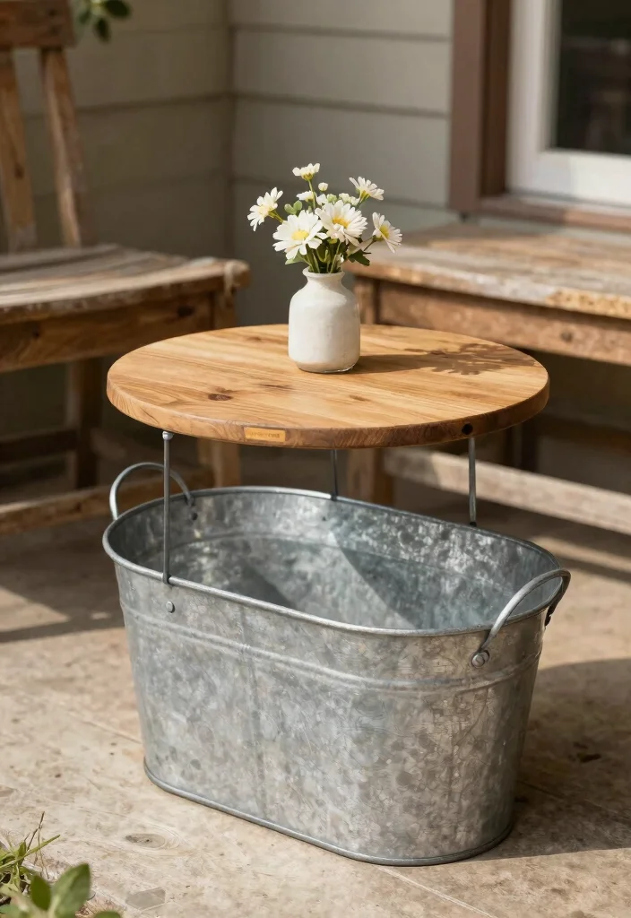 18 Galvanized Tub Planter Ideas With Vintage Farmhouse Style - 15. Galvanized Tub for Side Table 1