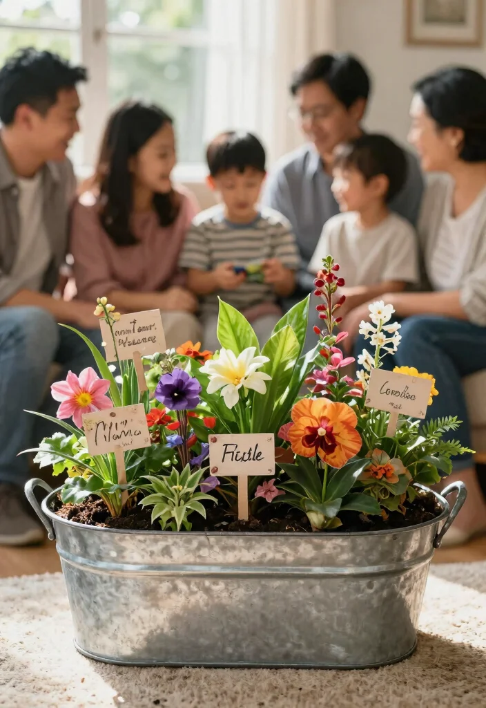 18 Galvanized Tub Planter Ideas With Vintage Farmhouse Style - 17. Family Memory Planter 1