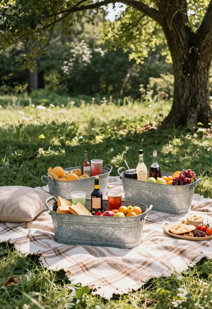 18 Galvanized Tub Planter Ideas With Vintage Farmhouse Style - 18. Rustic Picnic Setup 1