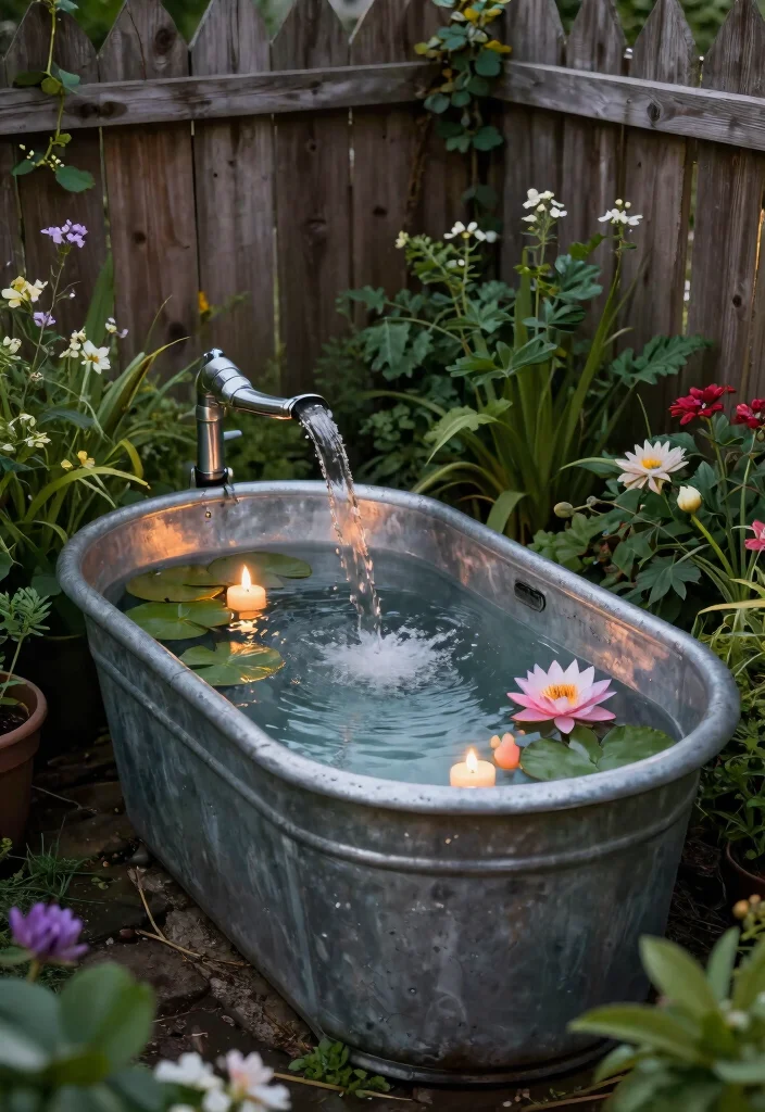 18 Galvanized Tub Planter Ideas With Vintage Farmhouse Style - 3. Rustic Water Feature 1