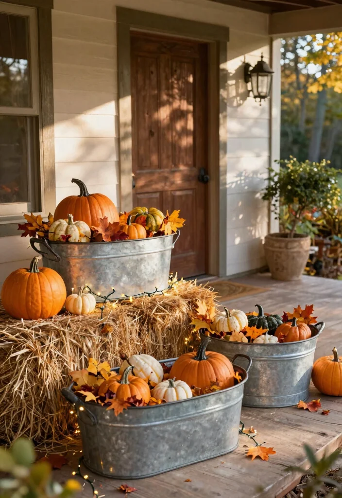 18 Galvanized Tub Planter Ideas With Vintage Farmhouse Style - 4. Vintage Farmhouse Display 1